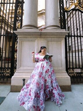 JessaKae Pink & White Floral Off-Shoulder Maxi Size 3X